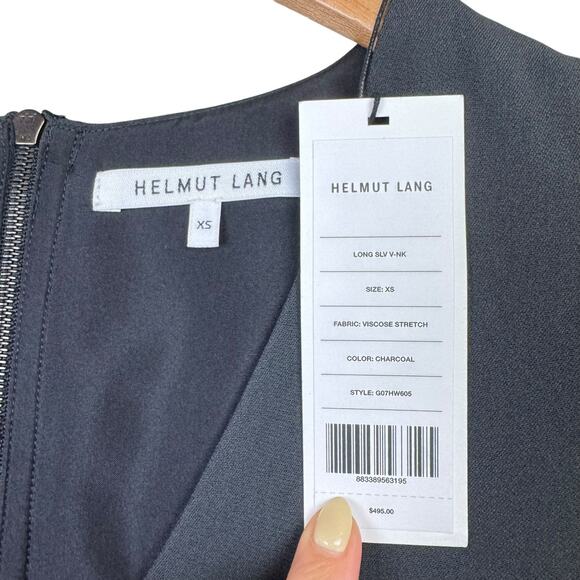 Helmut Lang NWT Charcoal Black V-neck Long Sleeve Silk Blend Mini Shift Dress - Picture 4 of 6